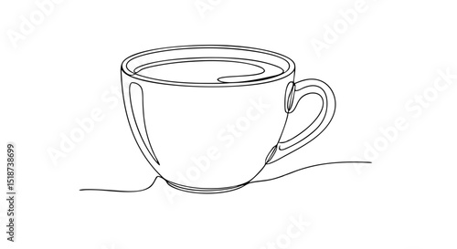 Desenho de linha contínua de uma xícara de café ou chá, ícone vetorial de uma única linha sobre fundo branco, isolado em PNG ou SVG, ideal para design de cafeterias e restaurantes