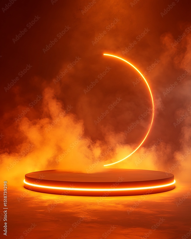 Obraz premium Circular Platform with Neon Lighting and Smoke