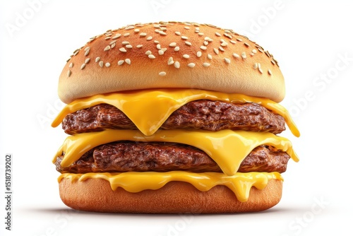 Delicious double cheeseburger isolated on white background.