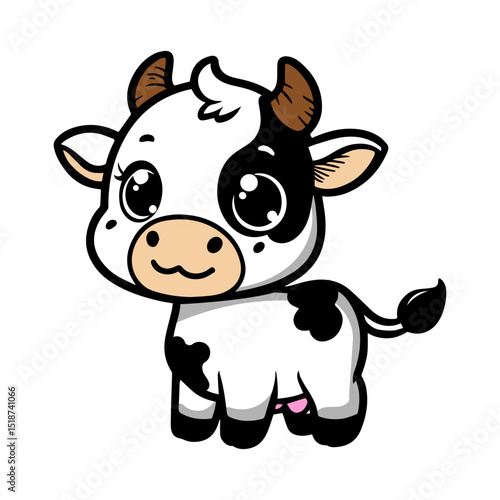 Funny, cute cow cartoon animal illustration isolated on white