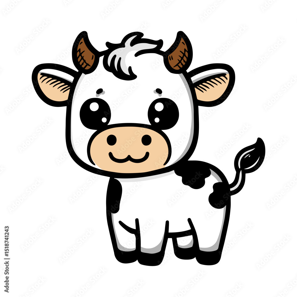 Obraz premium Funny, cute cow cartoon animal illustration isolated on white