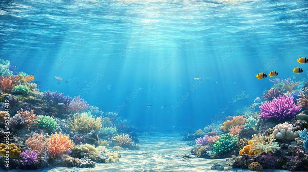 Obraz premium Underwater coral reef scene with vibrant colors and sunlight