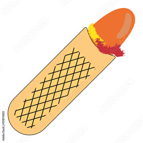 Hotdog. Orange red smear. Makeup fast food. Vector lip product.