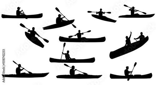 Silhouetted People Kayaking and Canoeing on Water Bodies