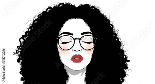 Stylish Woman with Curly Hair and Glasses