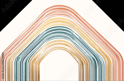 Abstract Rainbow Arch Pastel Hues and Geometric Lines Digital Art Print