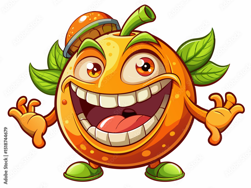 Fototapeta premium happy groovy orange character with a smiling face Vector cartoon illustration perfect for kids’ products, food branding, fun stickers, and playful designs