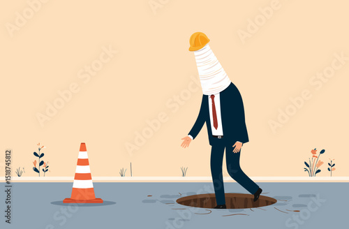 Blindfolded Businessman Walking into a Hole A Metaphor for Risk and Uncertainty