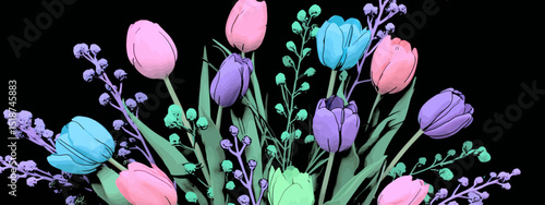 Pastel Tulips Bouquet Spring Floral Illustration