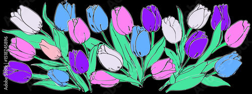 Vibrant Pastel Tulip Bouquet Illustration