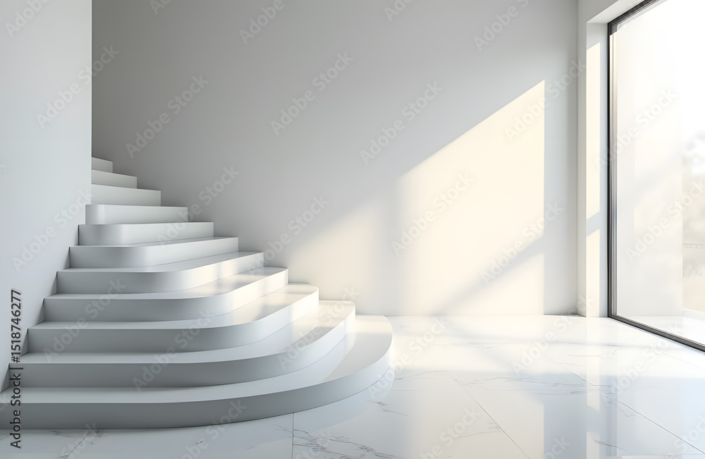 Fototapeta premium Glossy ceramic stairs in a clouded white room