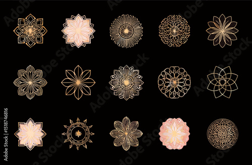Elegant Gold and Peach Floral Mandala Collection 18 Exquisite Designs