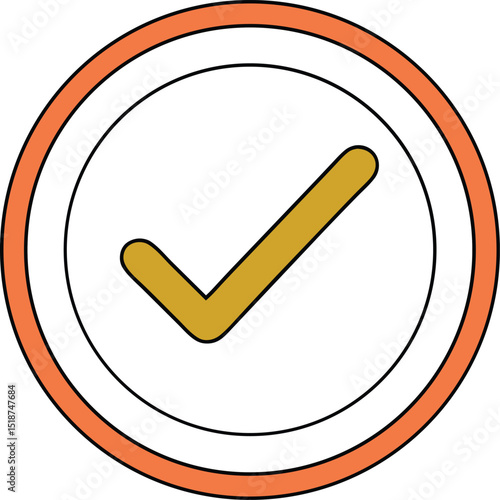 Gold check mark inside orange circle transparency for graphic design elements