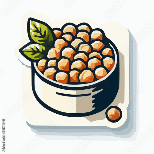 Healthy eating icon depicting chickpeas in a bowl with leaves  