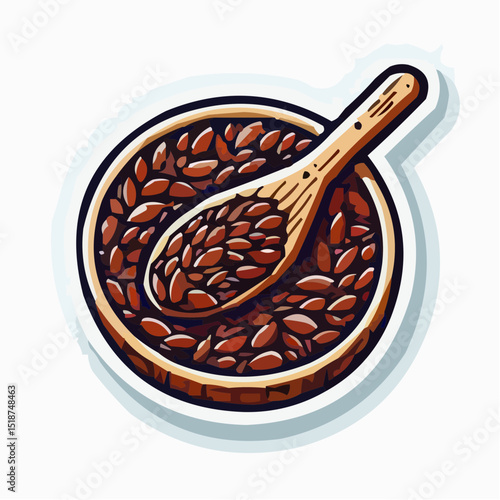 Bowl of seeds with wooden spoon in colorful illustration style  