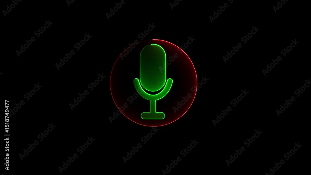 audio microphone glowing neon line icon waveform background. abstract music wave, signal frequency and digital voice visualization animation video. audio microphone glowing neon line icon waveform background. abstract music wave, signal frequency and digital voice visualization animation video.