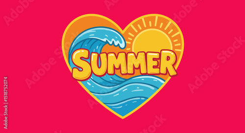 HeartShaped Summer Design with Wave and Sun