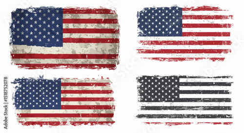 Four Grunge American Flags in Different Shades