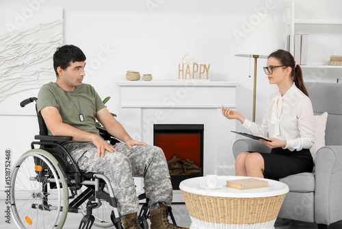Young soldier in wheelchair...