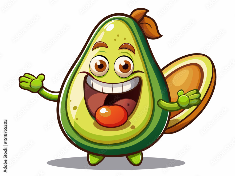 Fototapeta premium happy groovy avocado character with a smiling face Vector cartoon illustration perfect for kids’ products, food branding, fun stickers, and playful designs