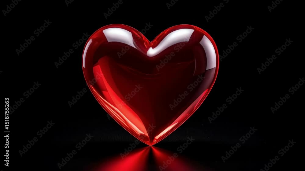 Translucent red glass heart against a dark background, displaying glossy reflections and a radiant color gradient for romantic concepts Translucent red glass heart against a dark background, displaying glossy reflections and a radiant color gradient for romantic concepts