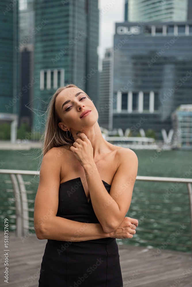 Fototapeta premium Female Traveler in Modern Eco Garden, Singapore