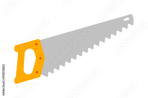 Illustration of a hand saw with a yellow handle on a white background, side view