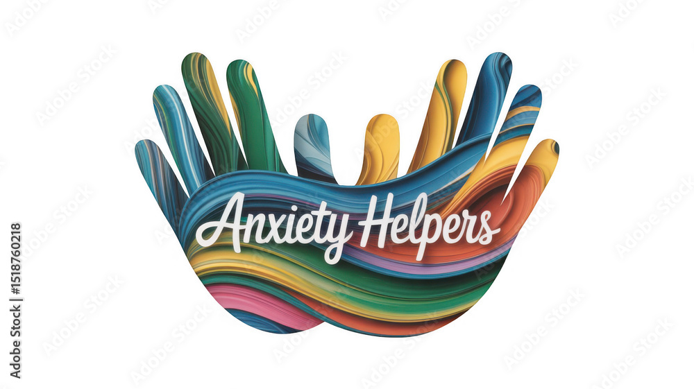 Obraz premium Two colorful hands forming a supportive gesture, symbolizing help and assistance for anxiety, promoting mental well being with vibrant and dynamic visual on a transparent background