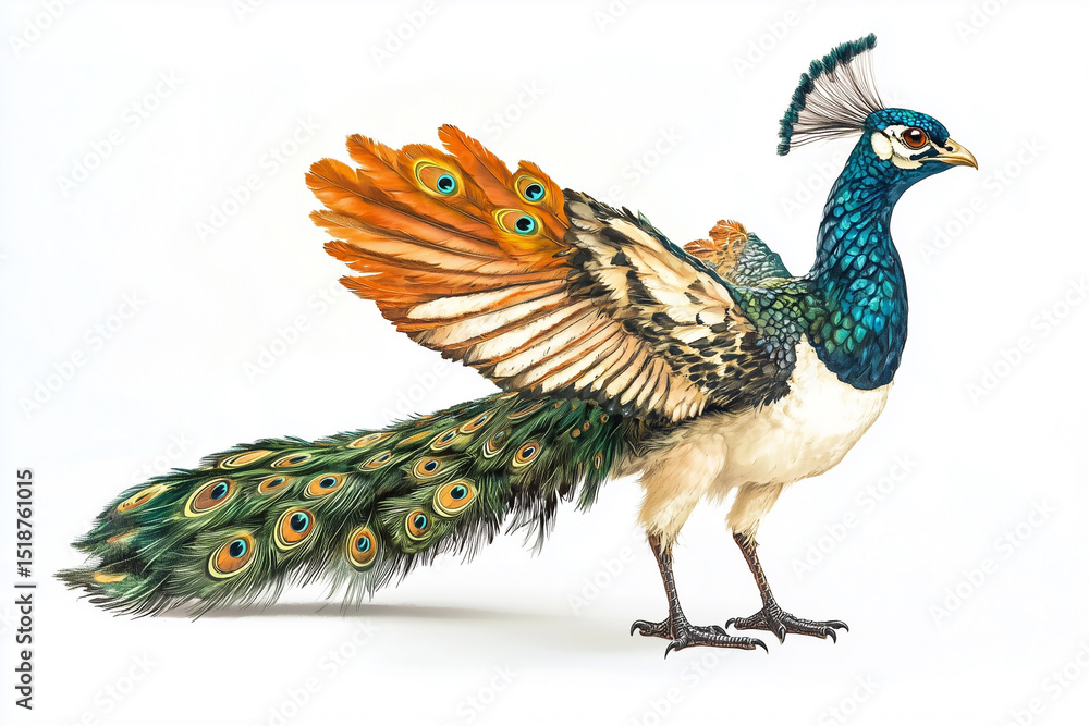 Fototapeta premium male peacock with unique and colorful feathers, his head held high, symbolizes freedom