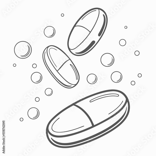 Capsules dissolving in water, bubbles surrounding them