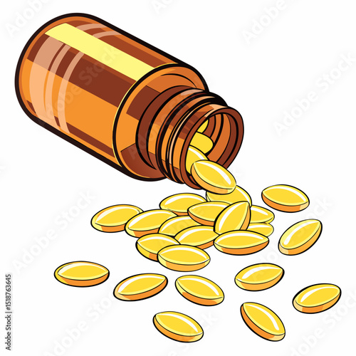 Amber bottle spills yellow oval tablets