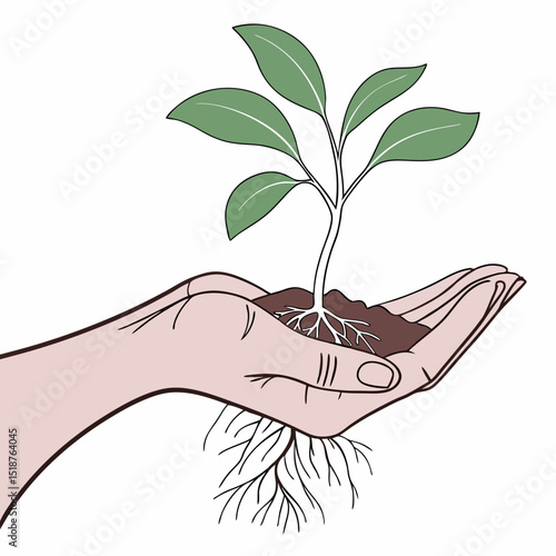Tender seedling nestled in caring hands, symbolizing growth and nurture