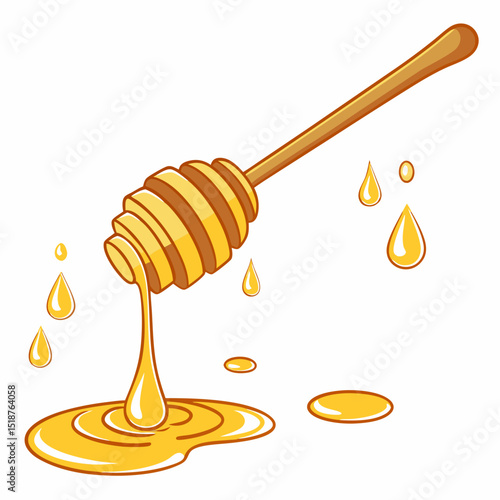 Honey dipper with dripping honey, isolated on white