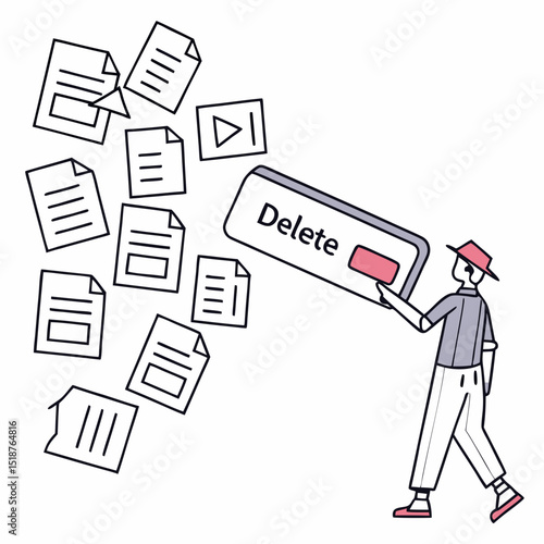 A person deletes digital files, including documents and a video