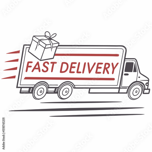 Speedy delivery truck with a gift box on top, emphasizing fast service