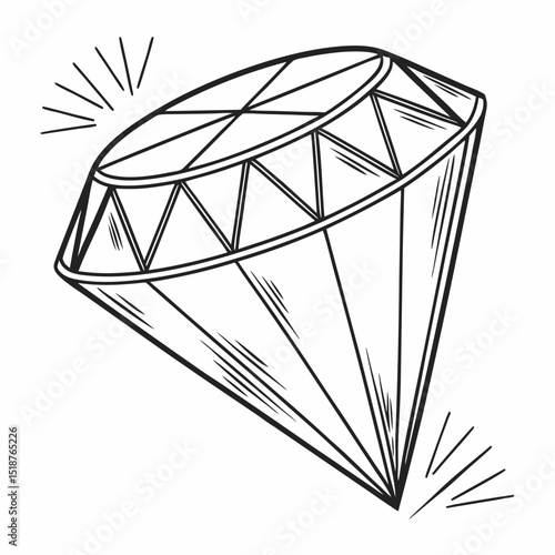 Sparkling gemstone, meticulously drawn in a hand-sketched style, showcasing its facets and brilliance