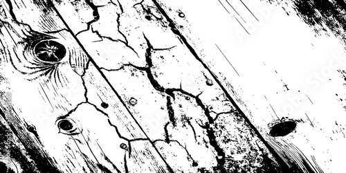 black and white showing the intricate details of wood grain, cracks, and rings, creating a visually striking abstract pattern. 