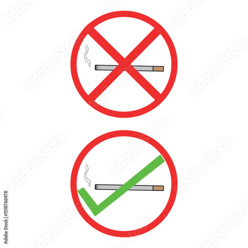 Smoking allowed and no smoking sign illustration with red and green symbols for awareness and rules
