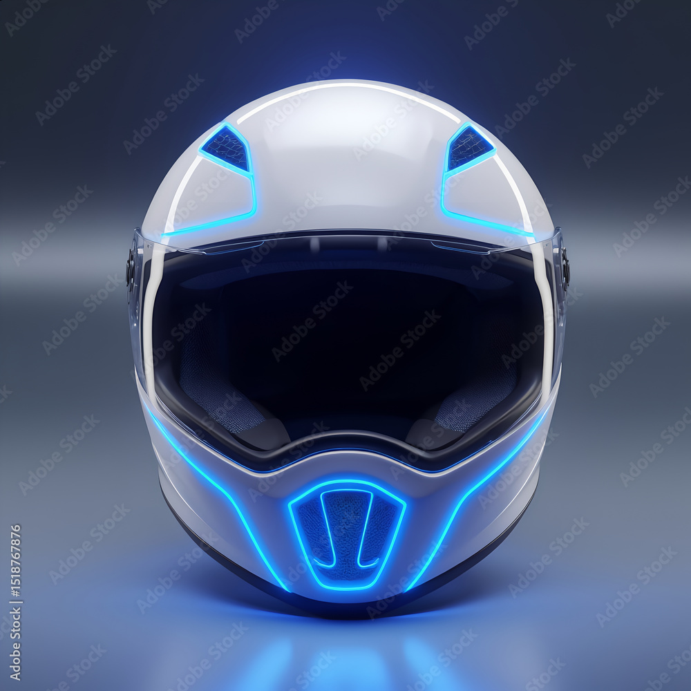 Fototapeta premium Futuristic Motorcycle Helmet with LED Blue Lights for Advanced Safety and Stylish Riding