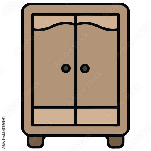 Wooden nightstand with three drawers isolated on transparent background
