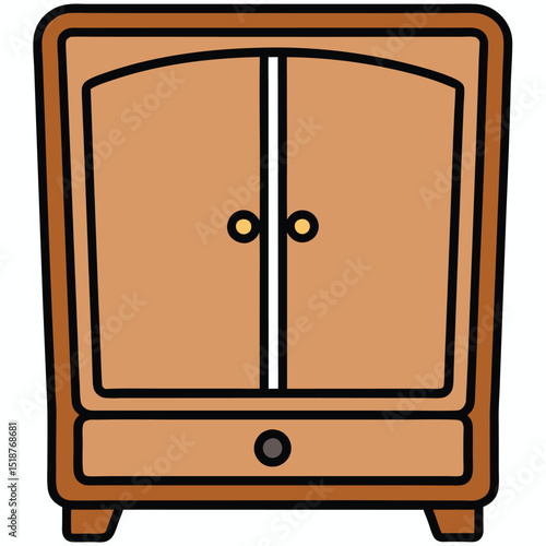 Wooden nightstand with three drawers isolated on transparent background