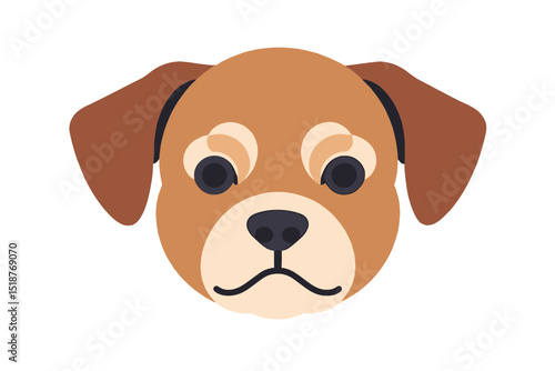 Cute Puppy Dog Face Illustration - Adorable Cartoon Pet with Big Eyes and Floppy Ears - Perfect for Kids and Animal Lovers - Brown and Black Doggy Vector Graphic