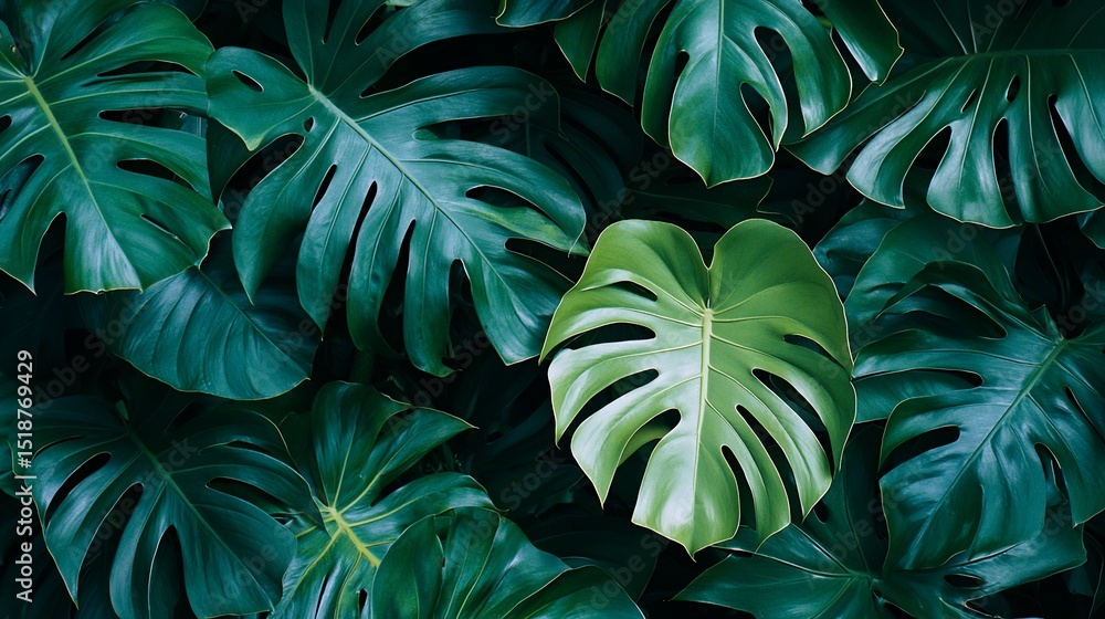 Lush, vibrant green tropical leaves create a dense, textured backdrop Lush, vibrant green tropical leaves create a dense, textured backdrop