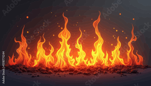 Fiery Orange and Red Flames on Dark Background