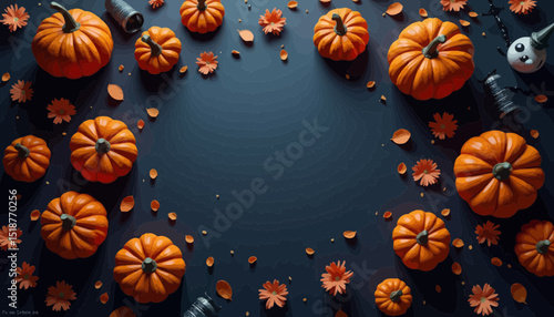 Halloween Pumpkins on Dark Background