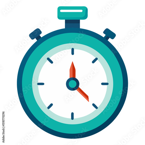 a flat icon of a teal-colored stopwatch with a prominent red second hand. It symbolizes time, urgency, deadlines, precision, and tracking duration in sports or tasks.