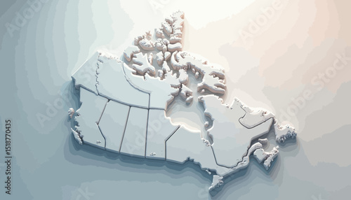 Three Dimensional White Model of Canada Map