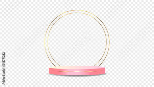 Podium pink on transparent background Vector 3d. Template Stand for product presentation studio showroom awards. Product display mockup.