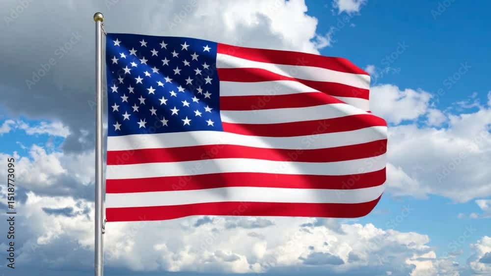 American flag waving on cloudy sky American flag waving on cloudy sky