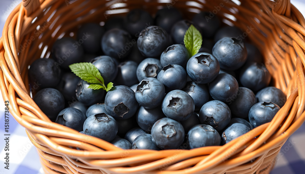 Juicy blueberries nestled in a woven basket, pop-art. isolated with white highlights Juicy blueberries nestled in a woven basket, pop-art. isolated with white highlights